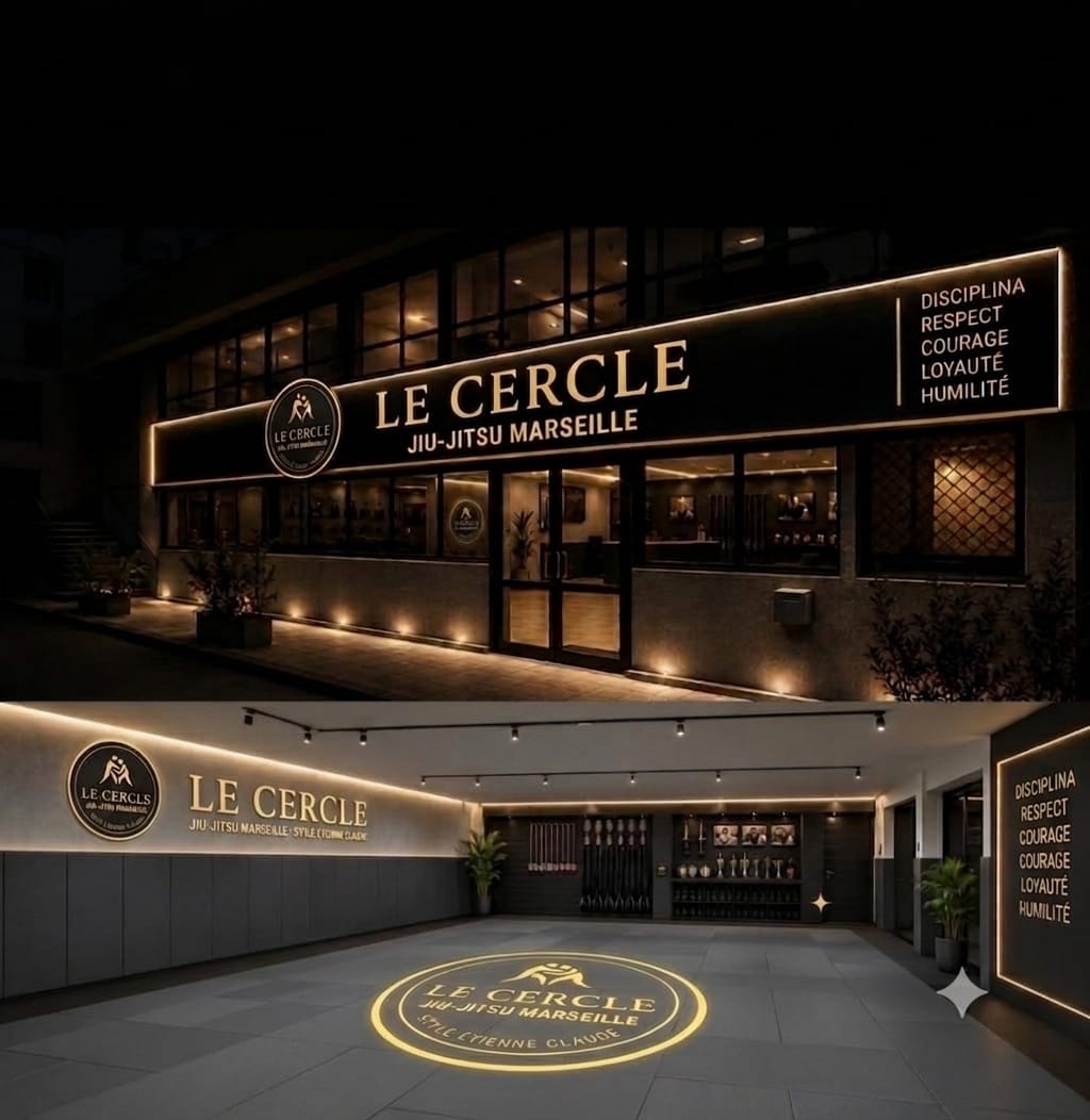Extérieur et intérieur de l'académie Le Cercle Jiu-Jitsu Marseille